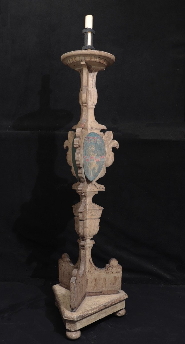Large Lacquered Candlestick, Tuscany, 17th Century-photo-3