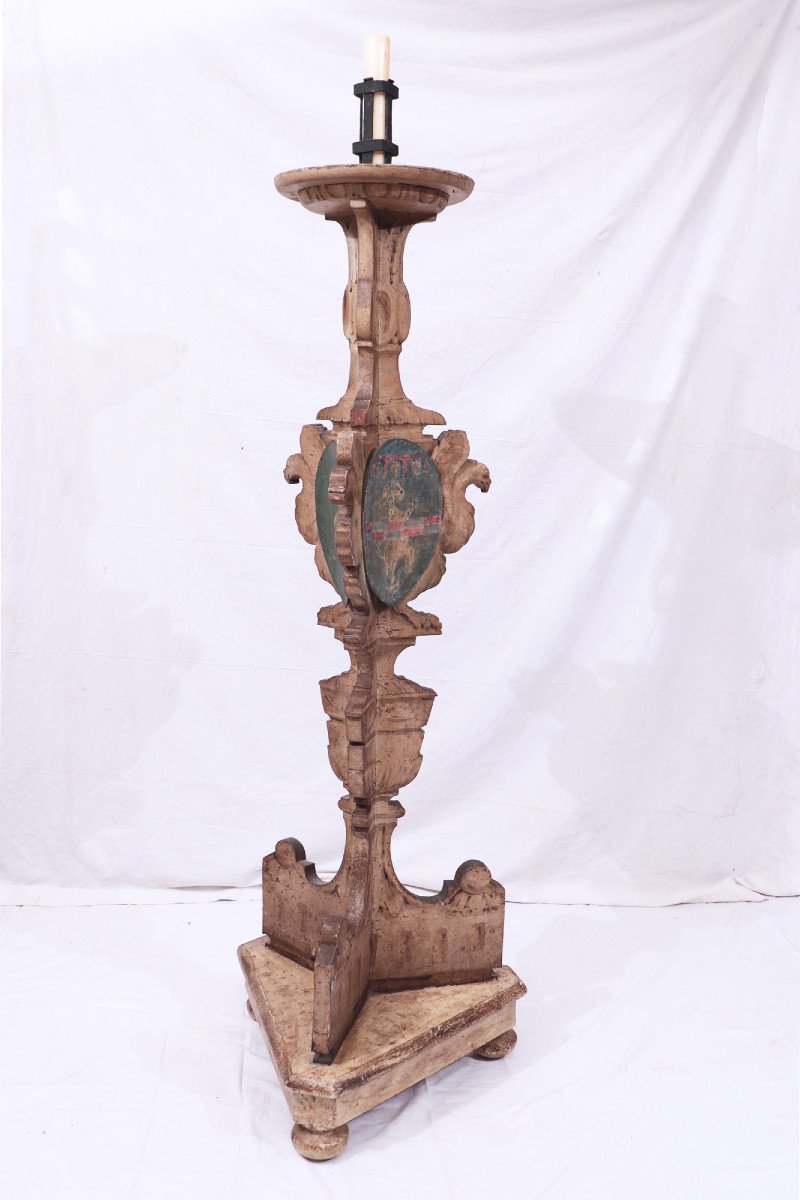 Large Lacquered Candlestick, Tuscany, 17th Century