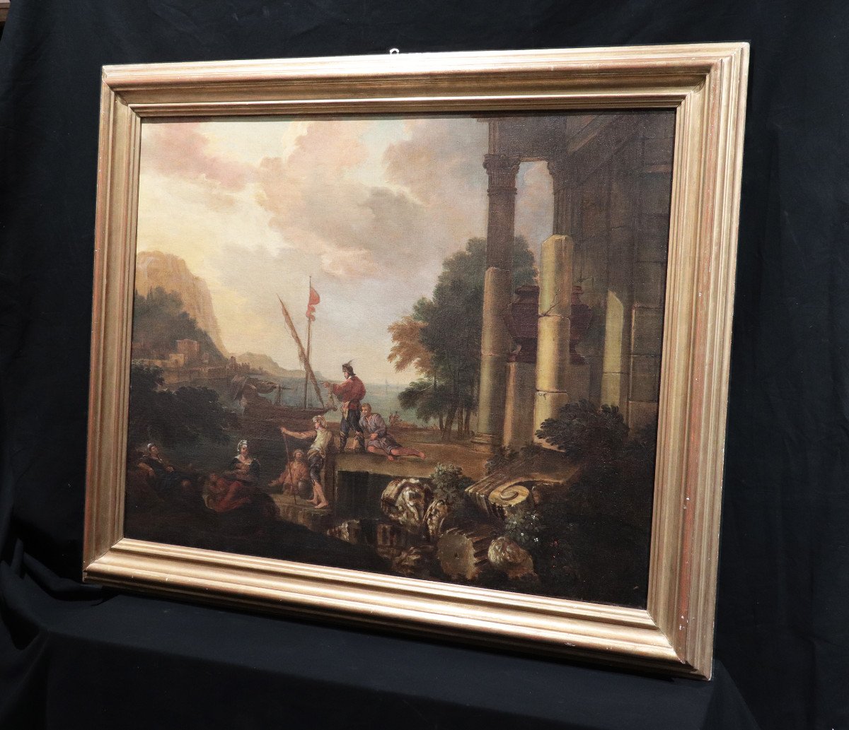 Flemish Painter: 'landscape With Characters', 17th Century-photo-4