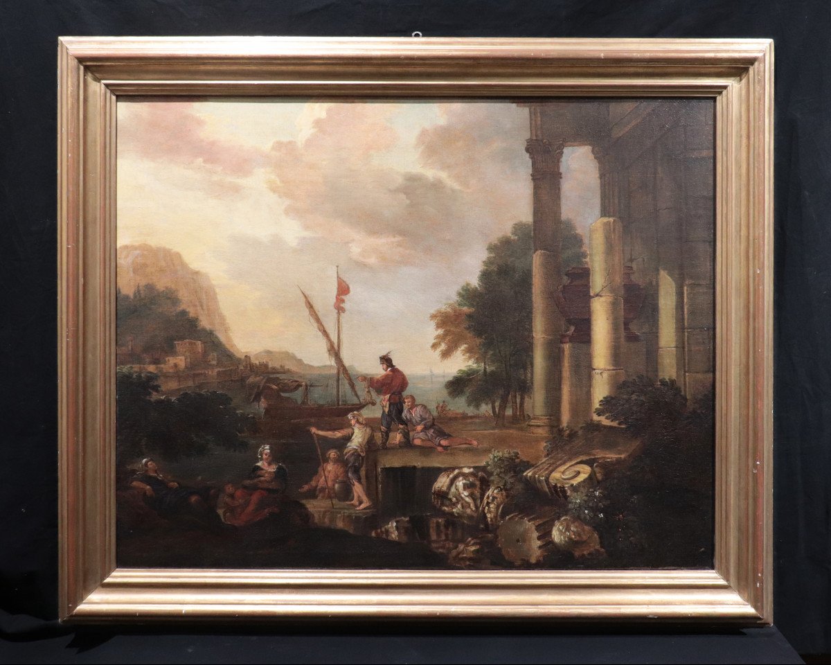 Flemish Painter: 'landscape With Characters', 17th Century