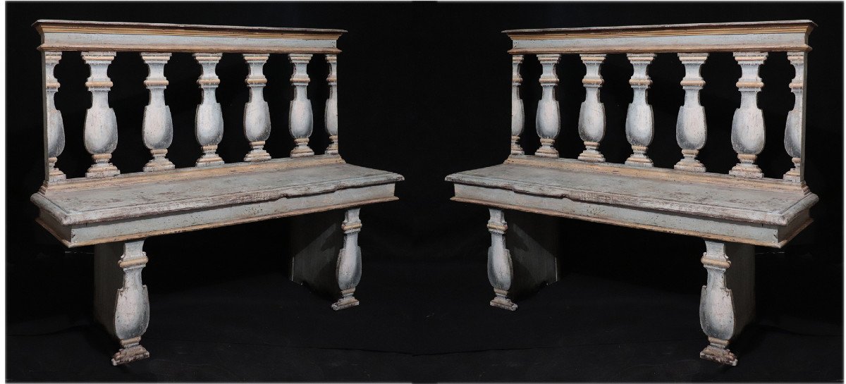 Pair Of Lacquered Benches, Tuscany, Late 17th Century