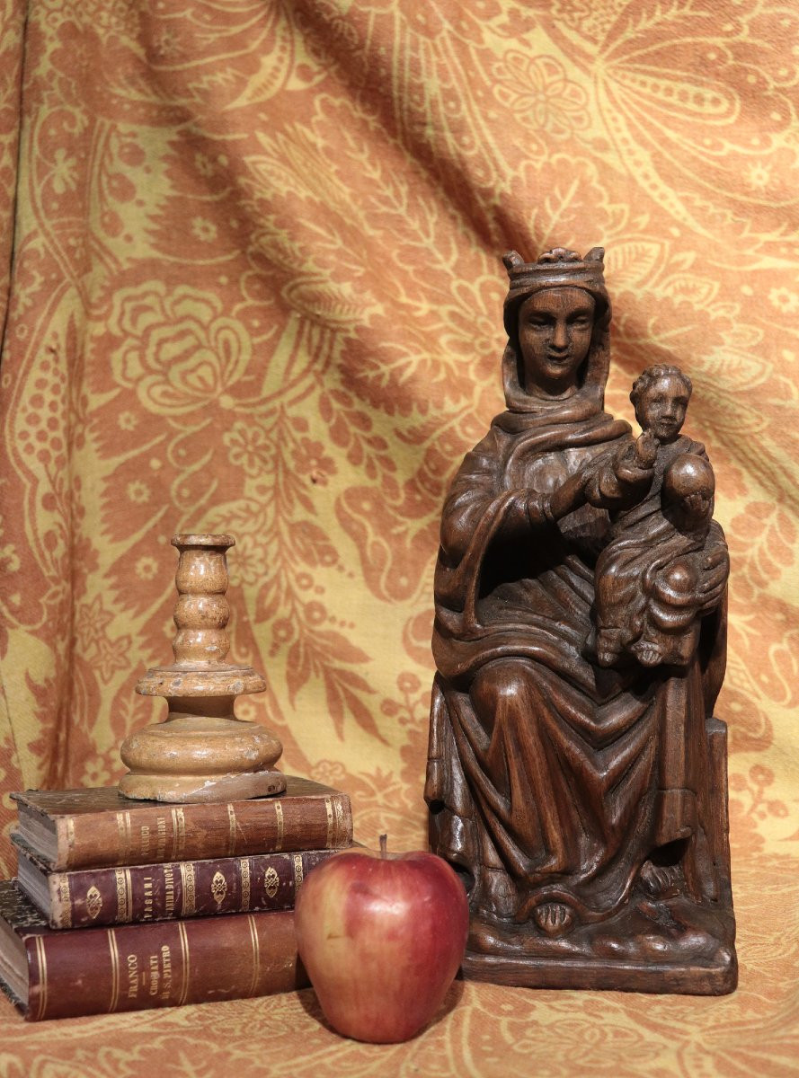 Sculpture En Bois, Vierge à l'Enfant, France 19e Siècle-photo-2