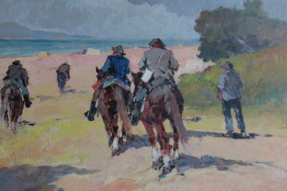 Carlo Domenici (leghorn 1897-1981) Horses On The Beach-photo-3