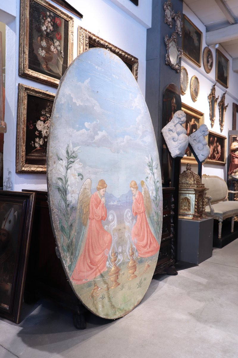 Large Painting: Pair Of Angels, Tuscany, 1900s H203cm-photo-4