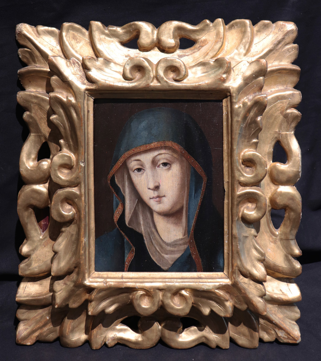 Peinture sur bois : Madone, Italie, 17e siècle 