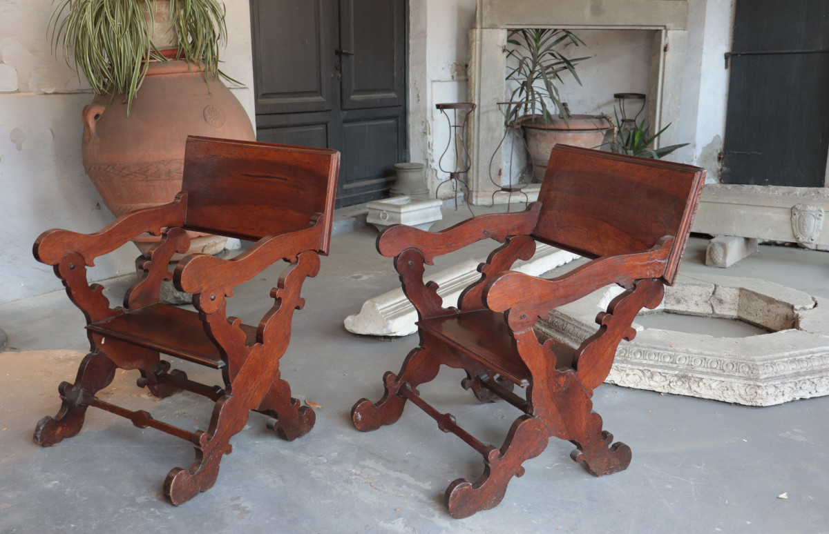 2 fauteuils Prie Dieu, Toscane, 17e Siecle-photo-3