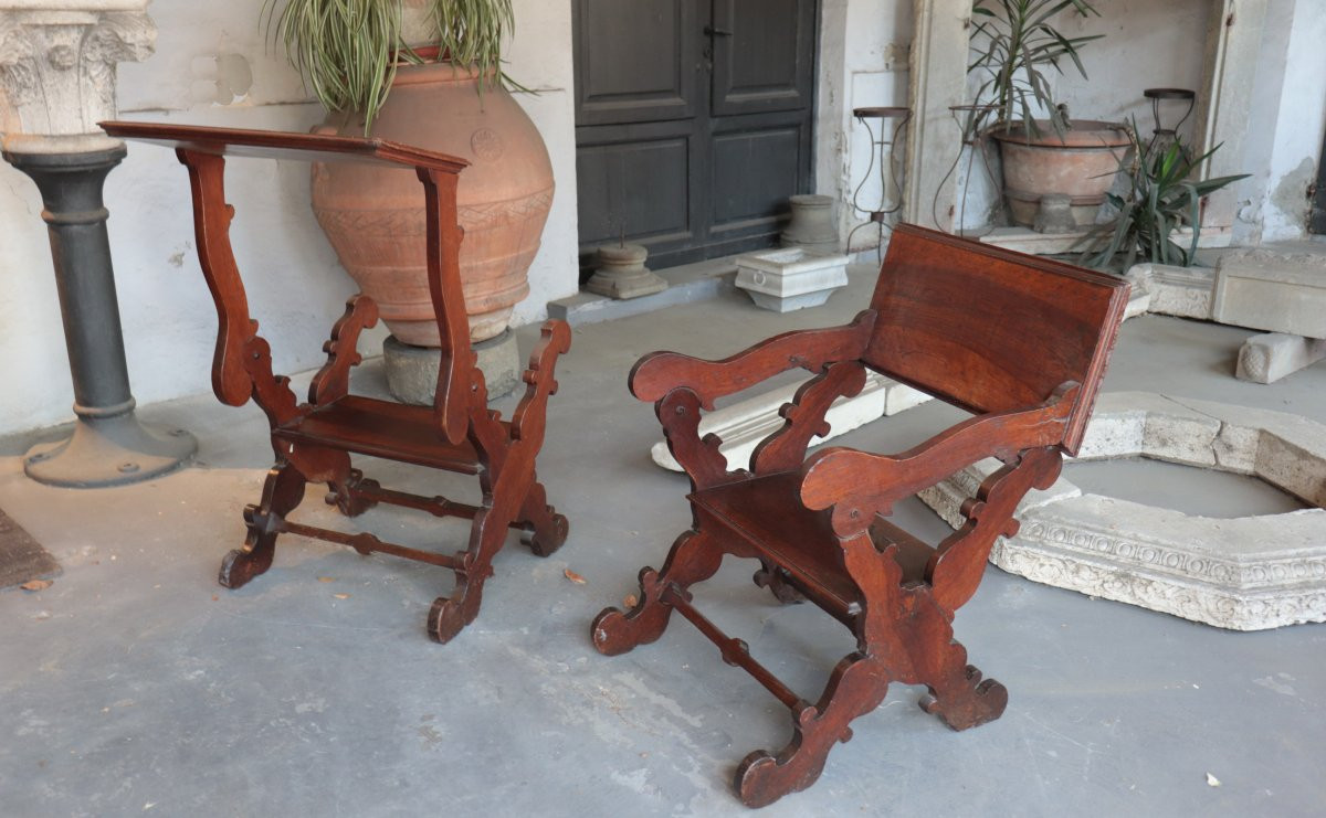 2 fauteuils Prie Dieu, Toscane, 17e Siecle-photo-2