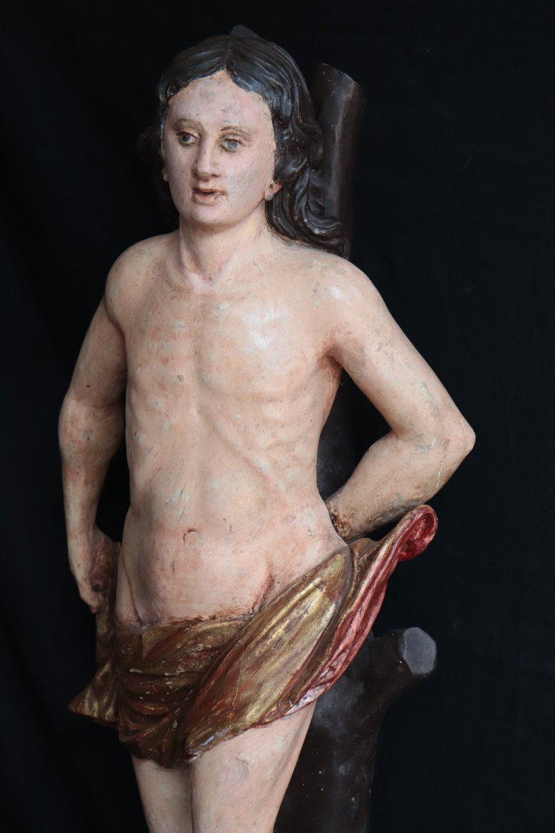 Wooden Sculpture: St. Sebastian, Italy, 18th Century-photo-3