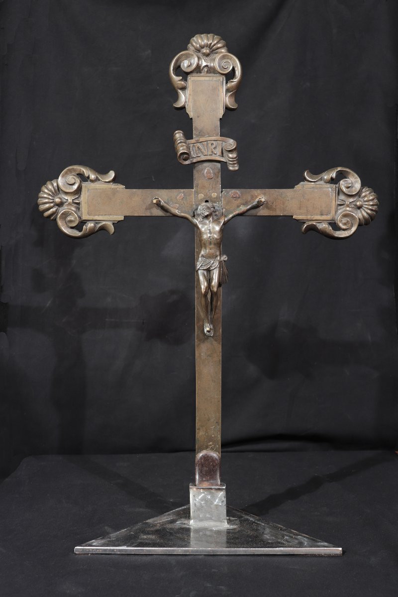 Christ En Bronze Avec Croix, Toscane, 16e Siècle-photo-2