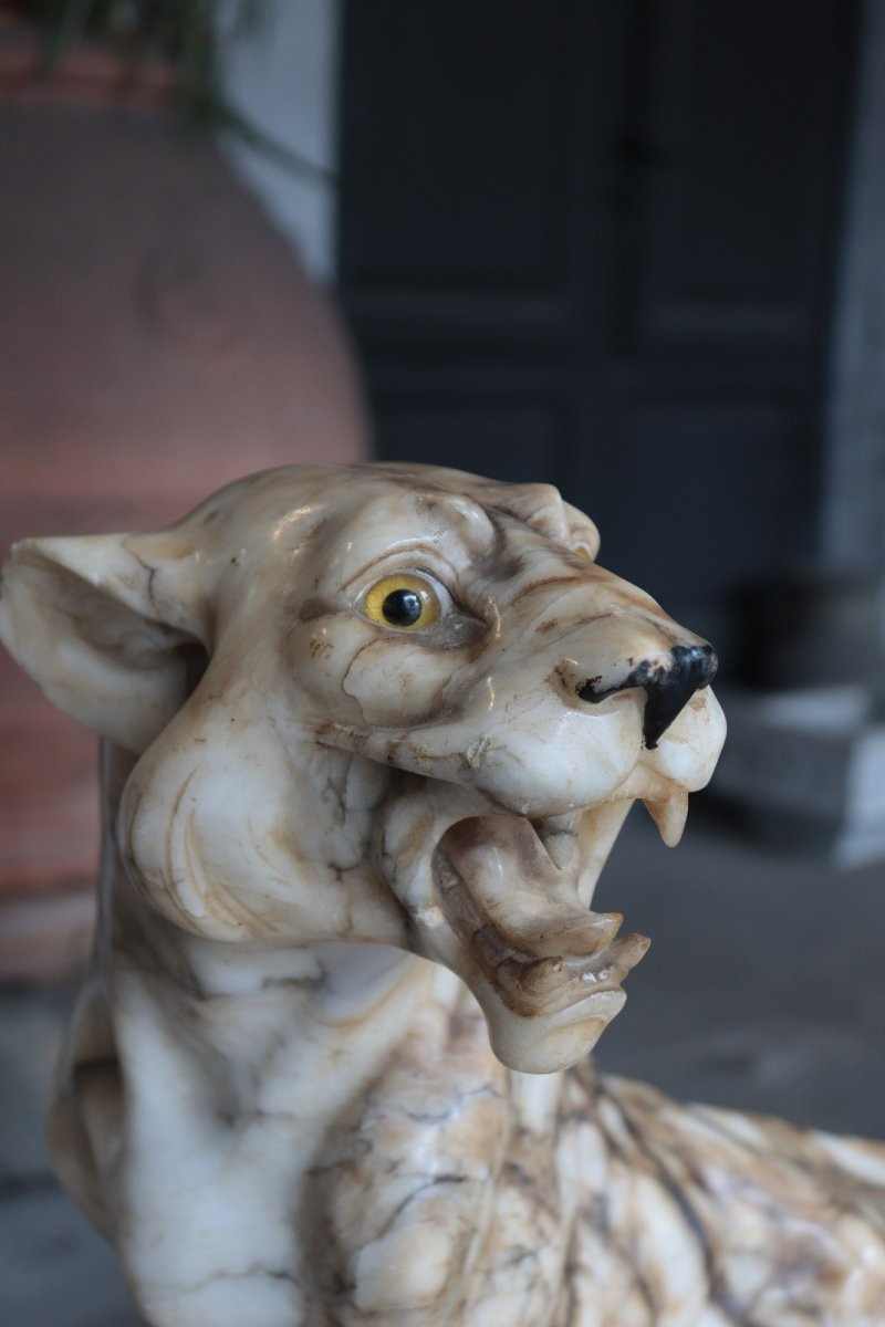 Alabaster Animal Sculpture: Panther, Early 1900s-photo-4