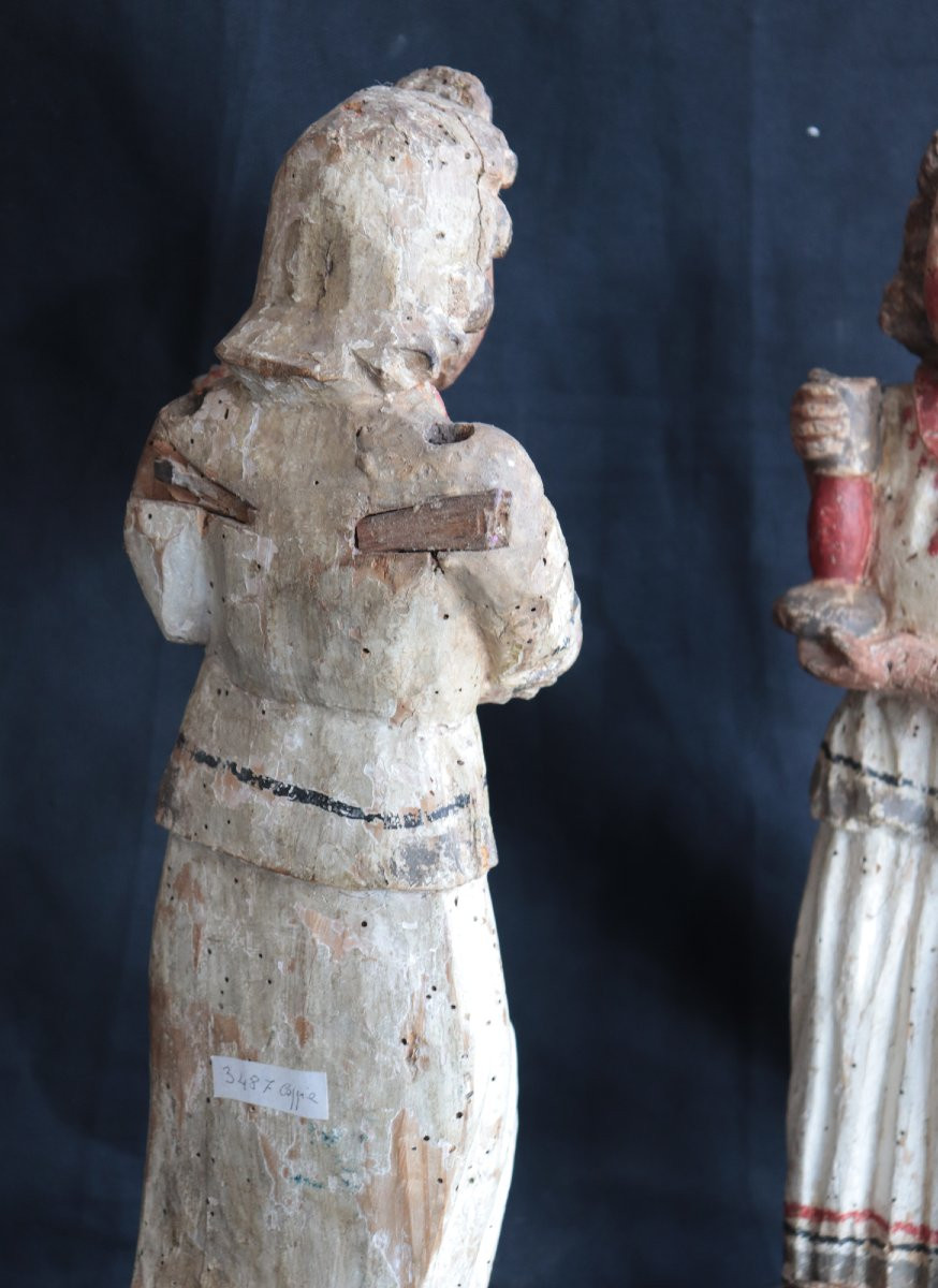 Pair Of Polychrome Angels, Siena, 15th Century-photo-2