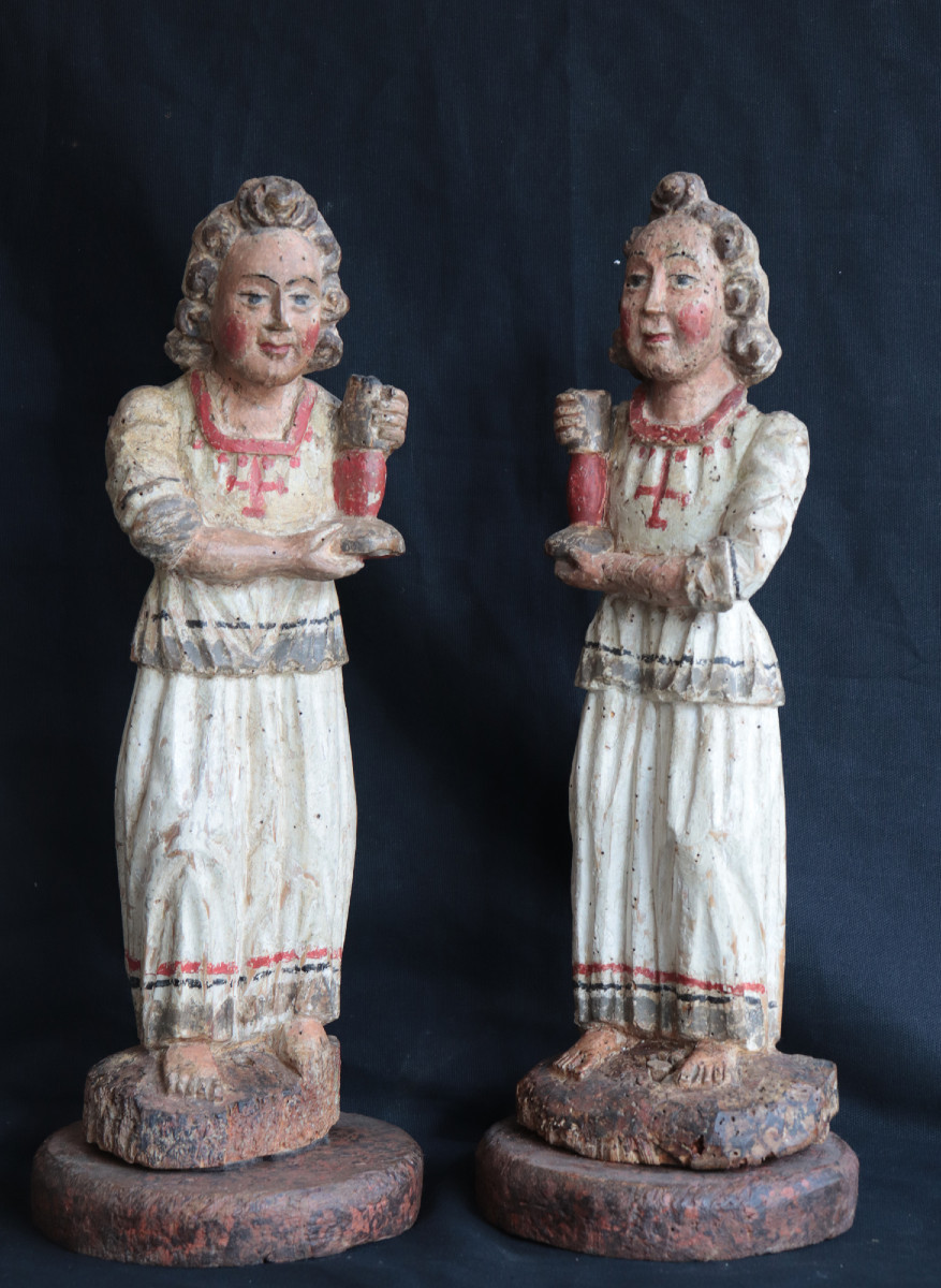 Pair Of Polychrome Angels, Siena, 15th Century
