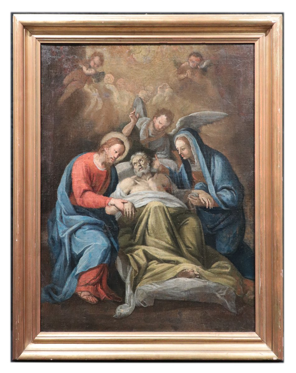 Peinture ancienne : Mort de Saint Joseph Toscane, 18e siècle-photo-2