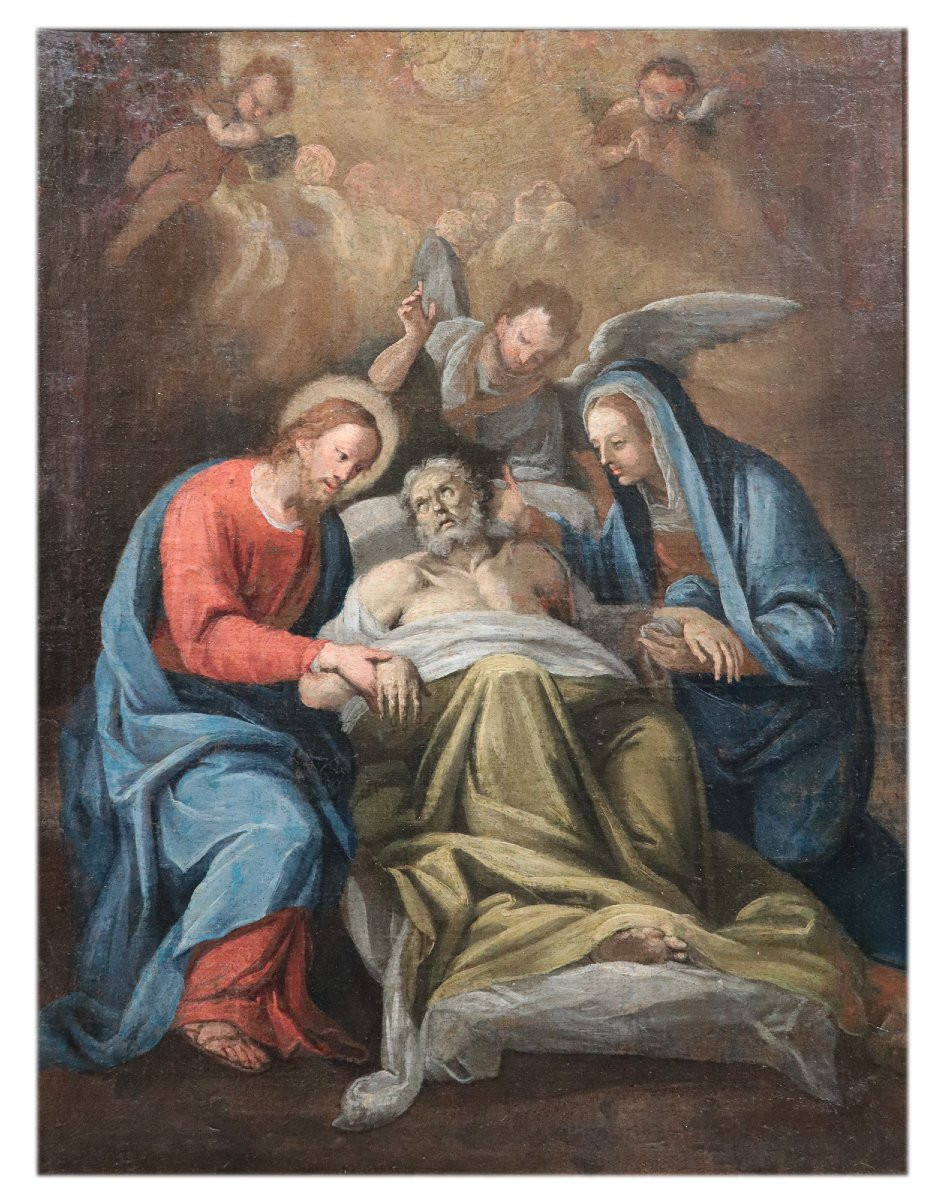 Peinture ancienne : Mort de Saint Joseph Toscane, 18e siècle-photo-3