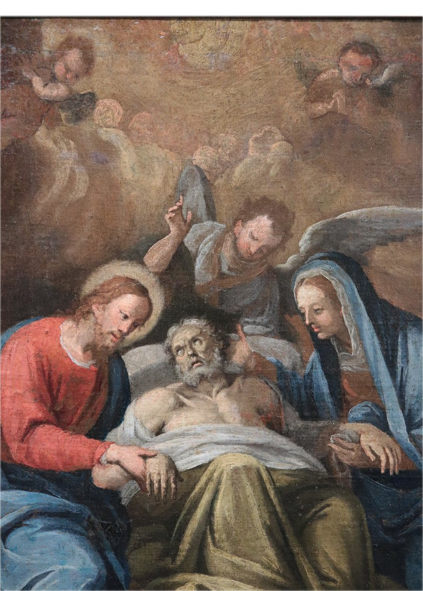Peinture ancienne : Mort de Saint Joseph Toscane, 18e siècle-photo-4