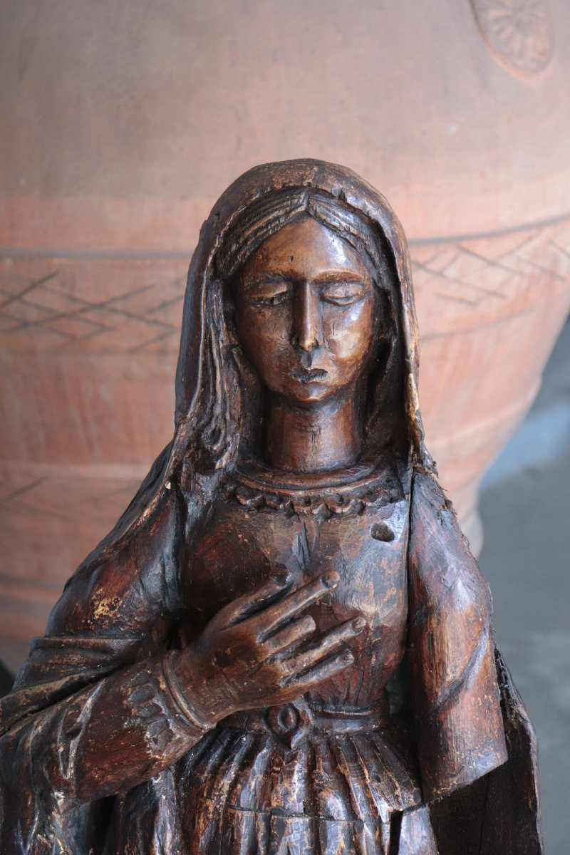 Wooden Sculpture: Madonna, 19th Century-photo-3
