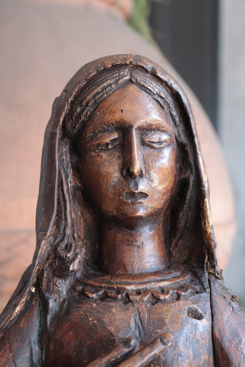 Wooden Sculpture: Madonna, 19th Century-photo-4