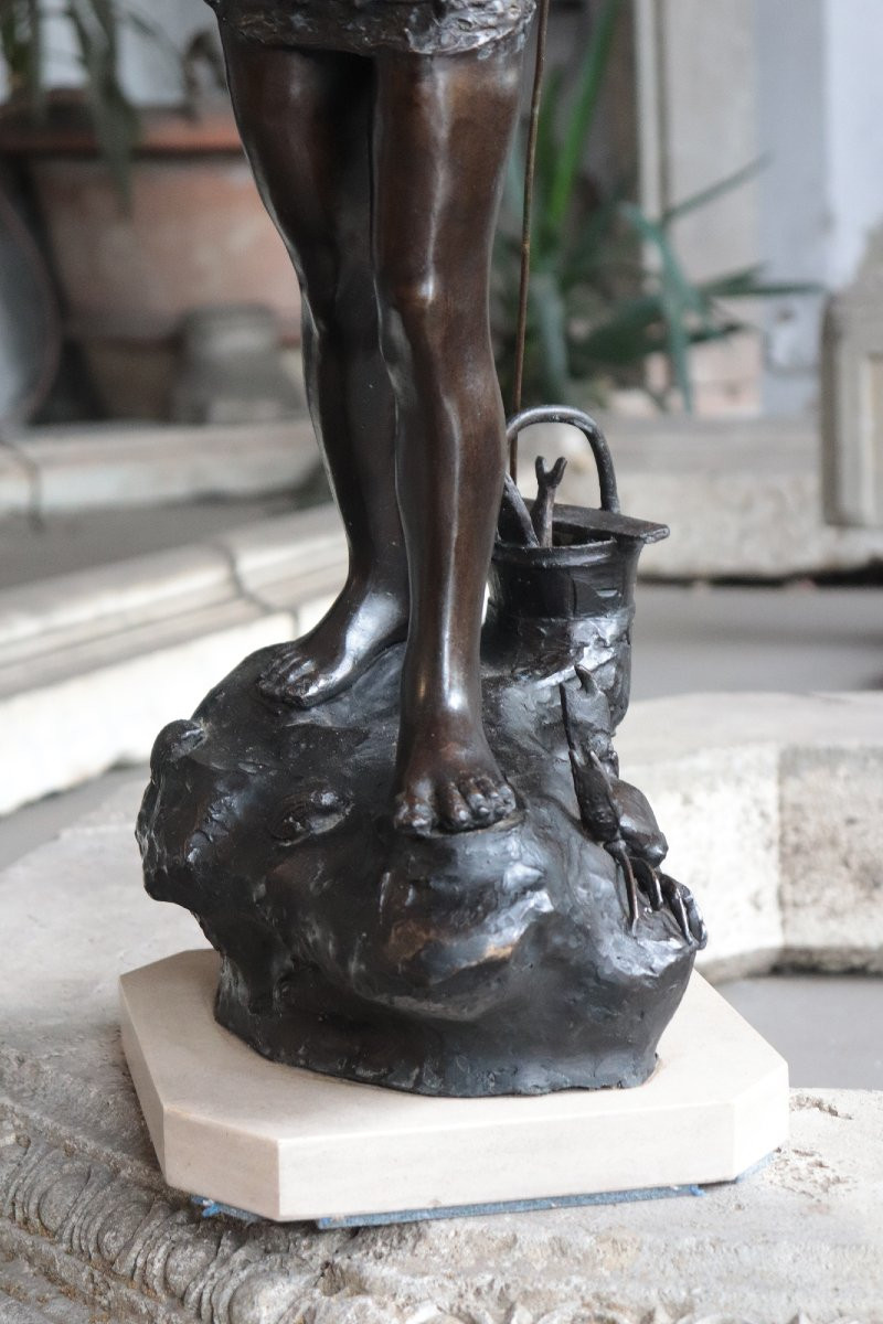 Bronze Sculpture: Giovanni Varlese (naples 1888 - 1922)  Fisherman-photo-3