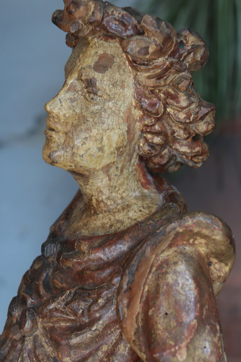 Pair Of Polychrome Angels, Tuscany, 16th Century-photo-4