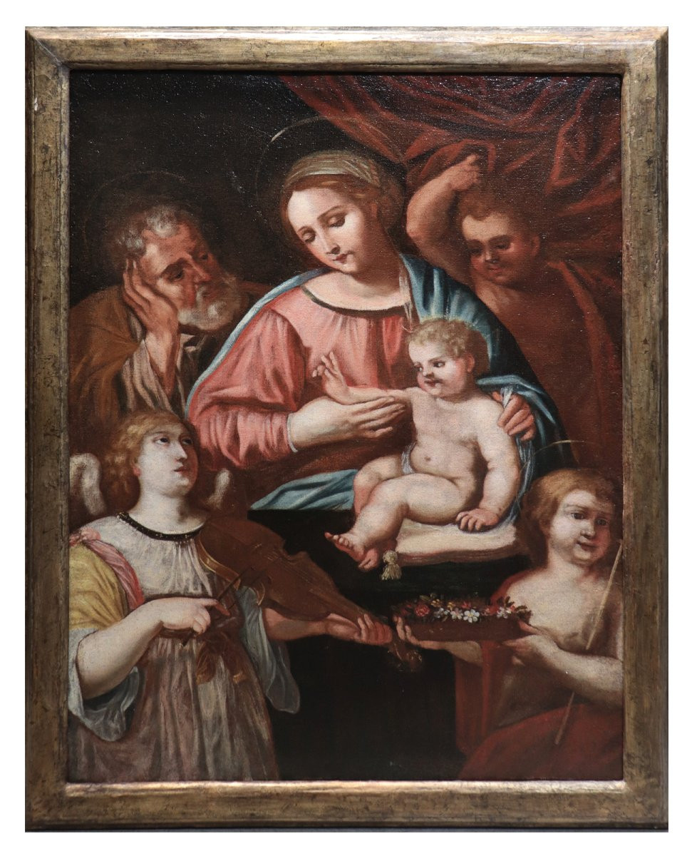 Antique Painting: Holy Family, Italy, 17th Century-photo-2