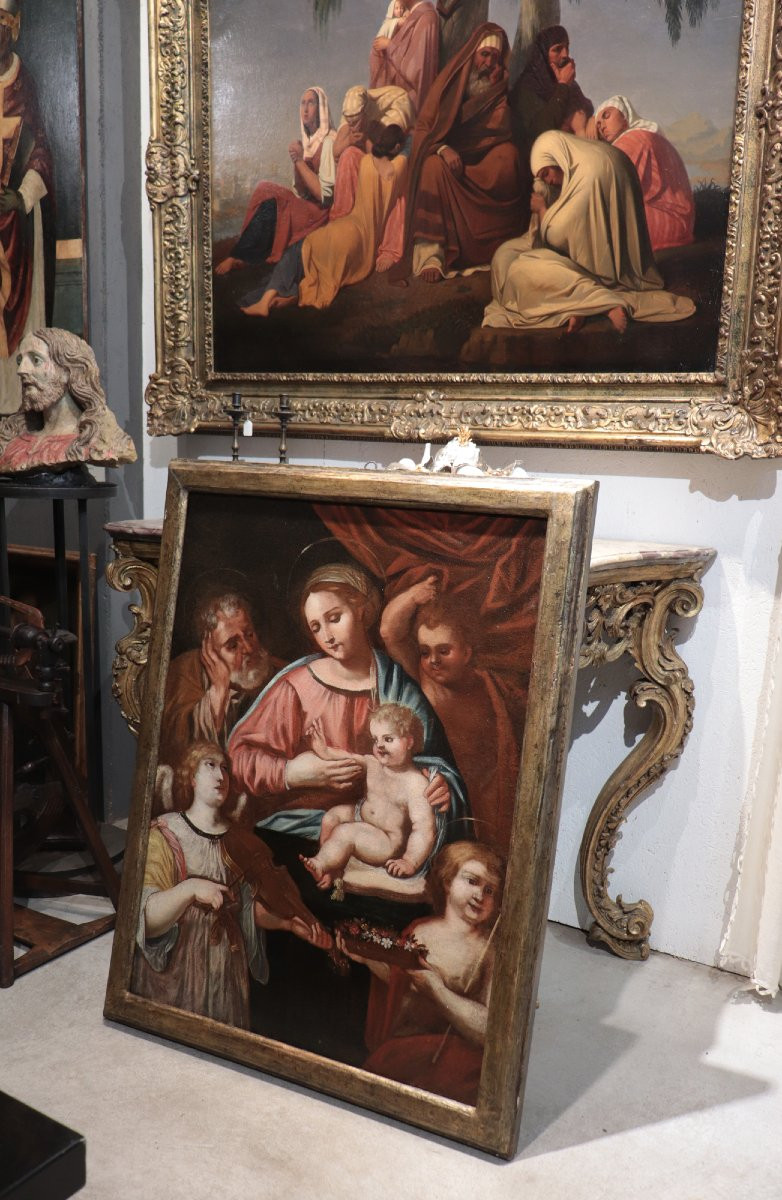 Antique Painting: Holy Family, Italy, 17th Century-photo-3