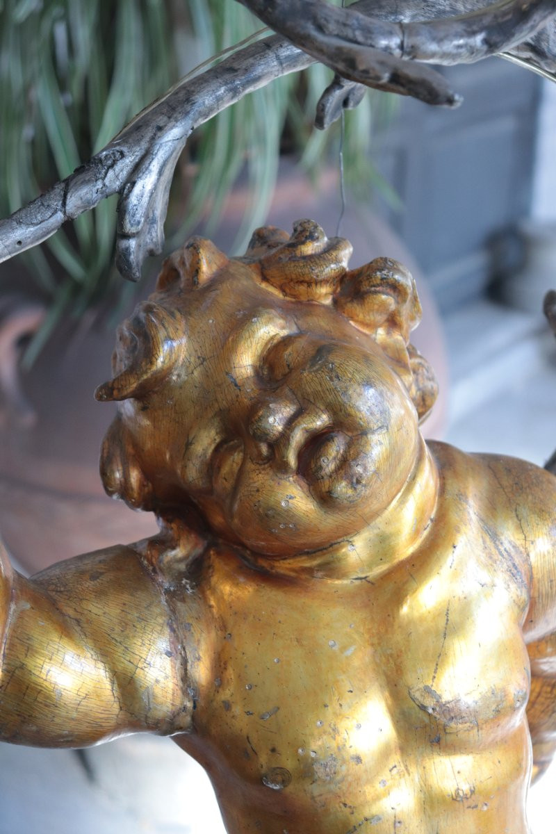 Lampadaire, Putto doré, Baroque, 18e siècle-photo-1
