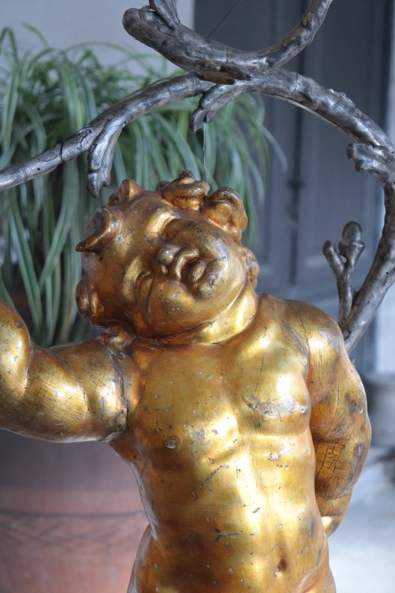 Lampadaire, Putto doré, Baroque, 18e siècle-photo-2