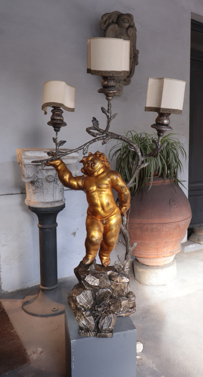 Lampadaire, Putto doré, Baroque, 18e siècle