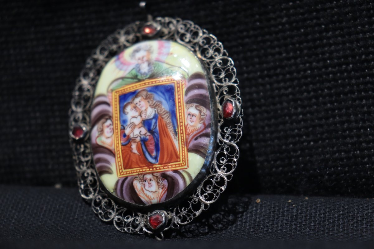 Antique Pendant, Enamel And Silver, Italy, 17th Century-photo-4