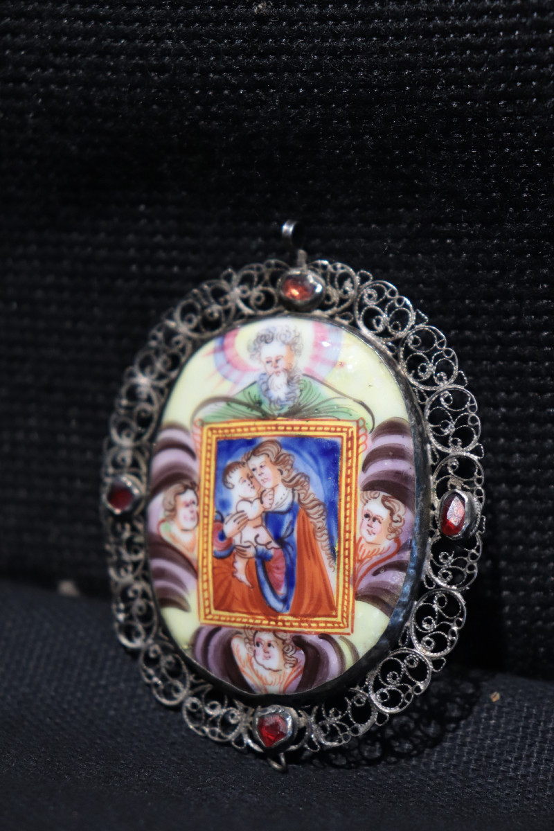 Antique Pendant, Enamel And Silver, Italy, 17th Century