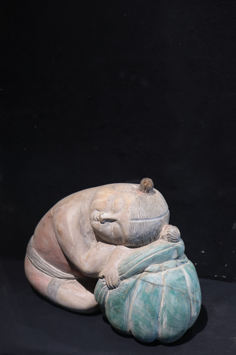 Wooden Sculpture ‘girl’ Asia, 20th Century-photo-1