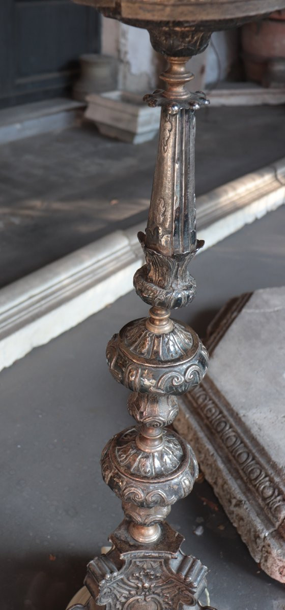 Pair Of Silver-plated Copper Candlesticks, 18th Century-photo-3