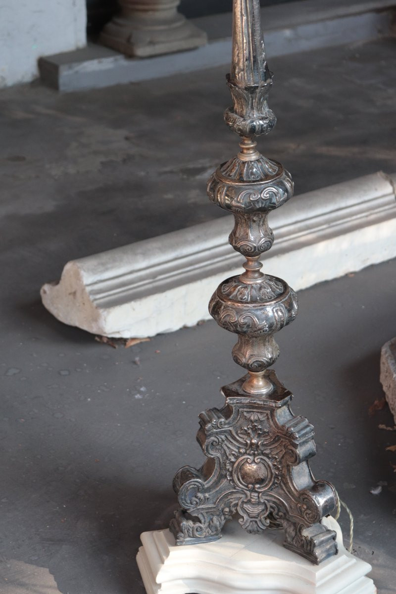 Pair Of Silver-plated Copper Candlesticks, 18th Century-photo-4