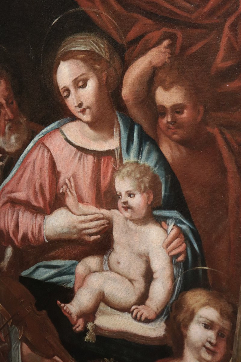 Antique Painting: Holy Family, Italy, 17th Century-photo-4