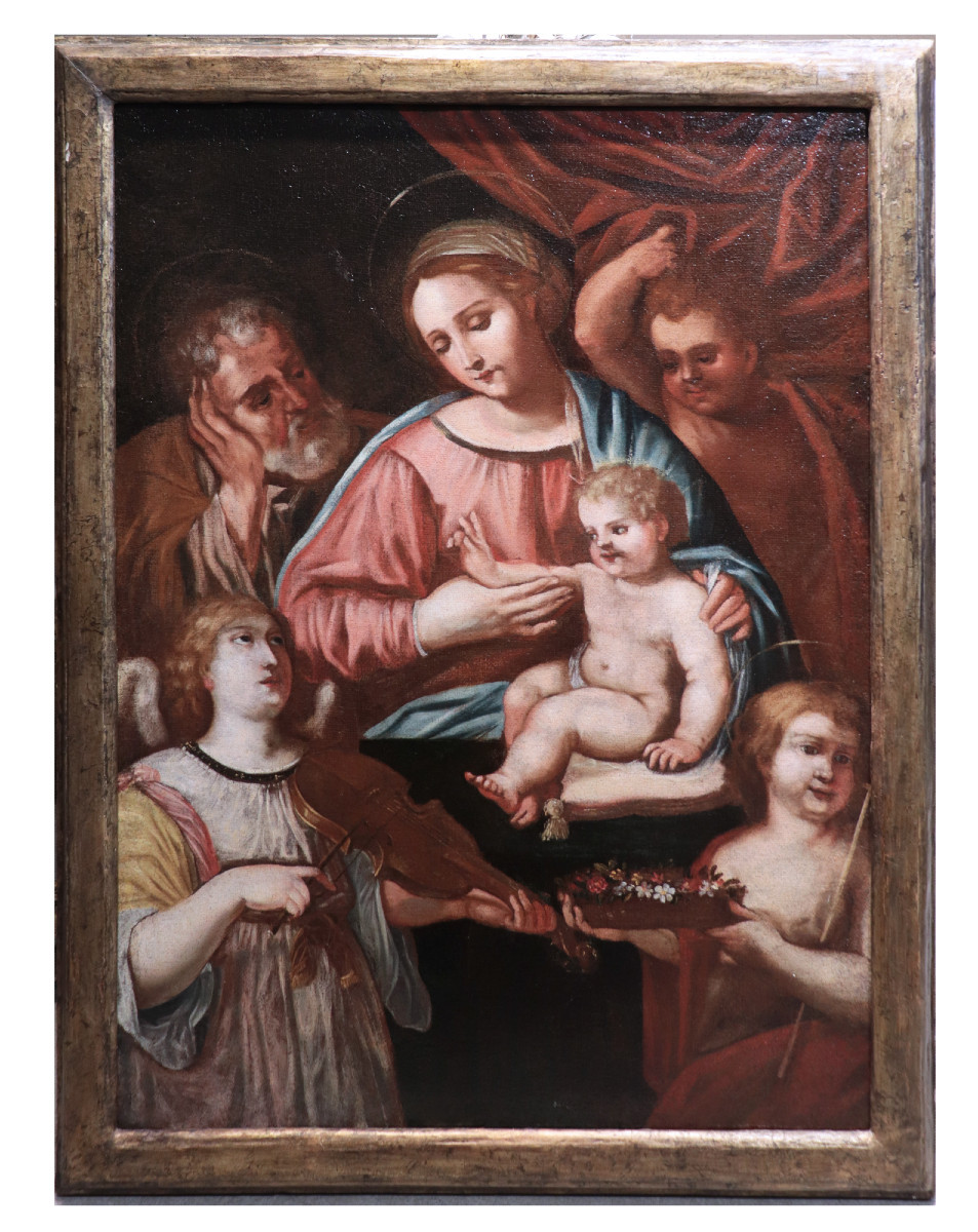 Antique Painting: Holy Family, Italy, 17th Century