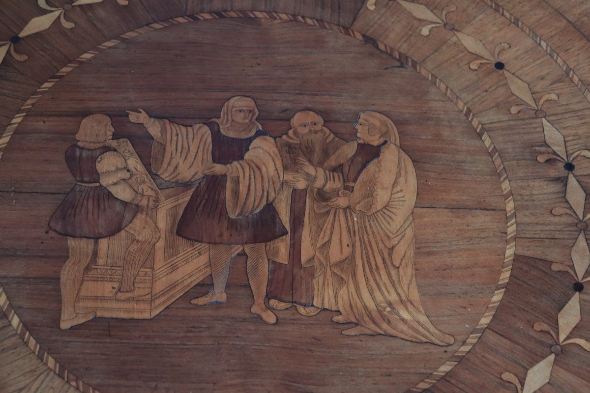 Round Table With Inlaid Figures, 19th Century-photo-1