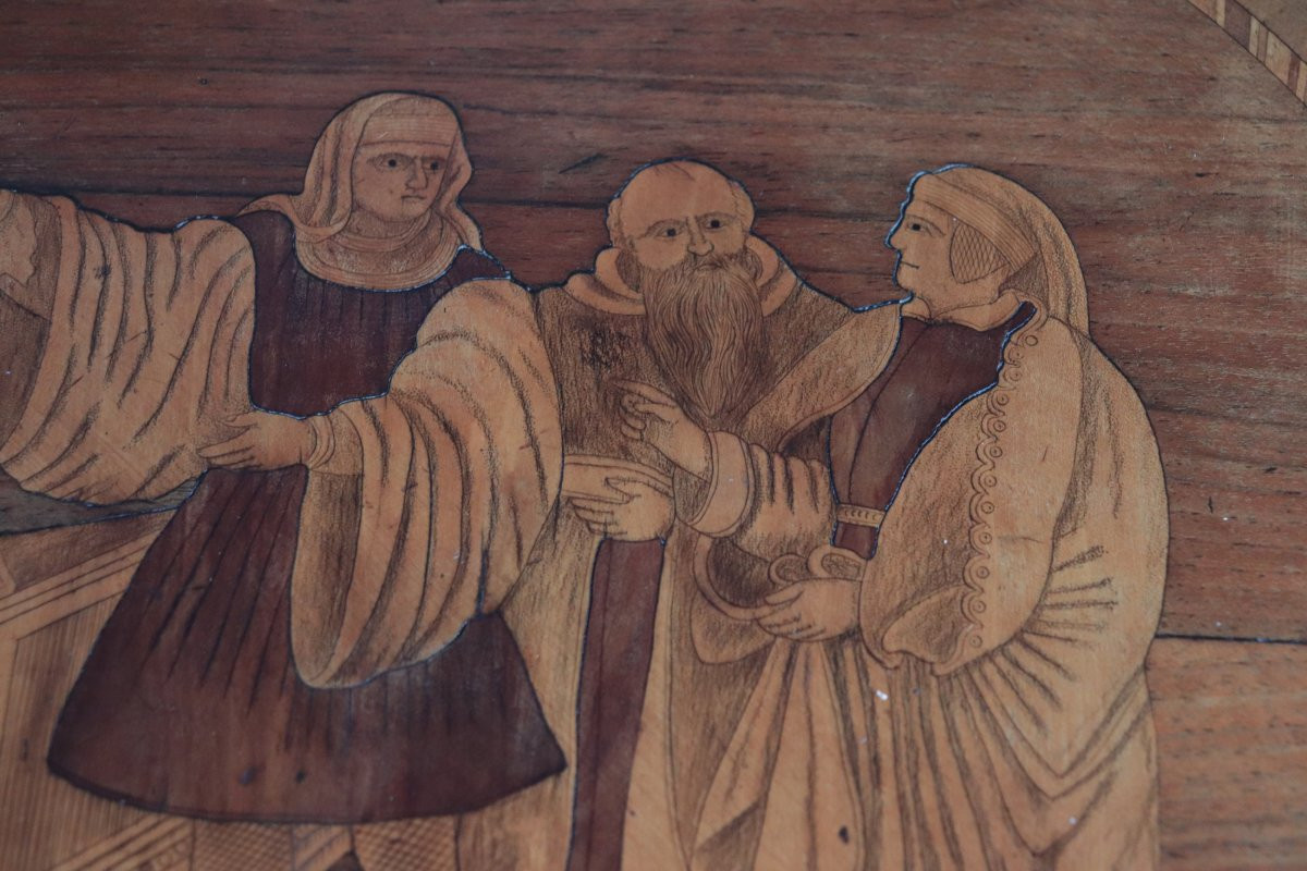 Round Table With Inlaid Figures, 19th Century-photo-2