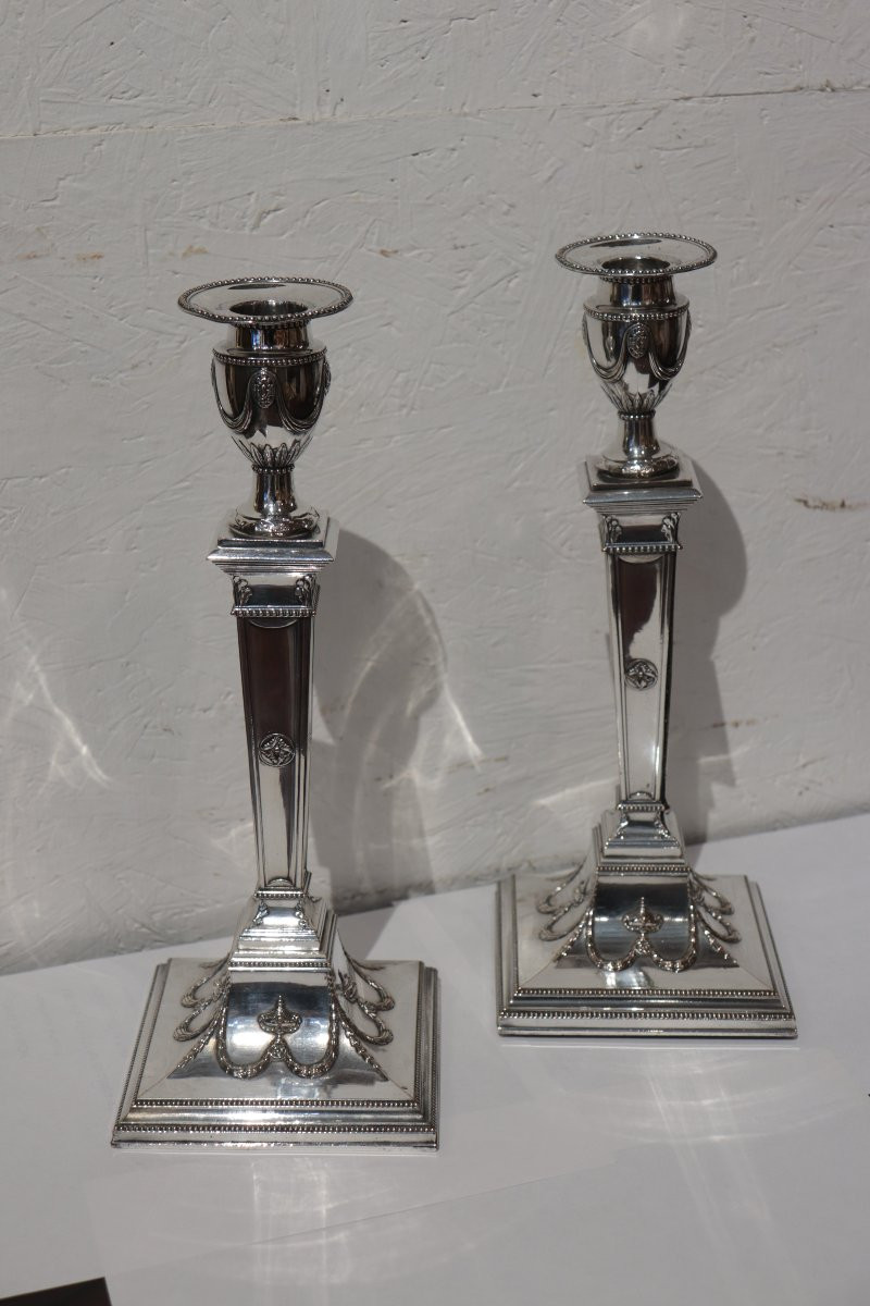 Paire de bougeoirs argentés, XIXe siècle-photo-4