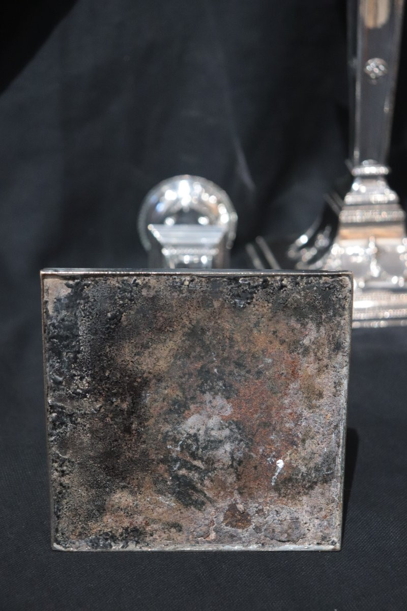 Paire de bougeoirs argentés, XIXe siècle-photo-3