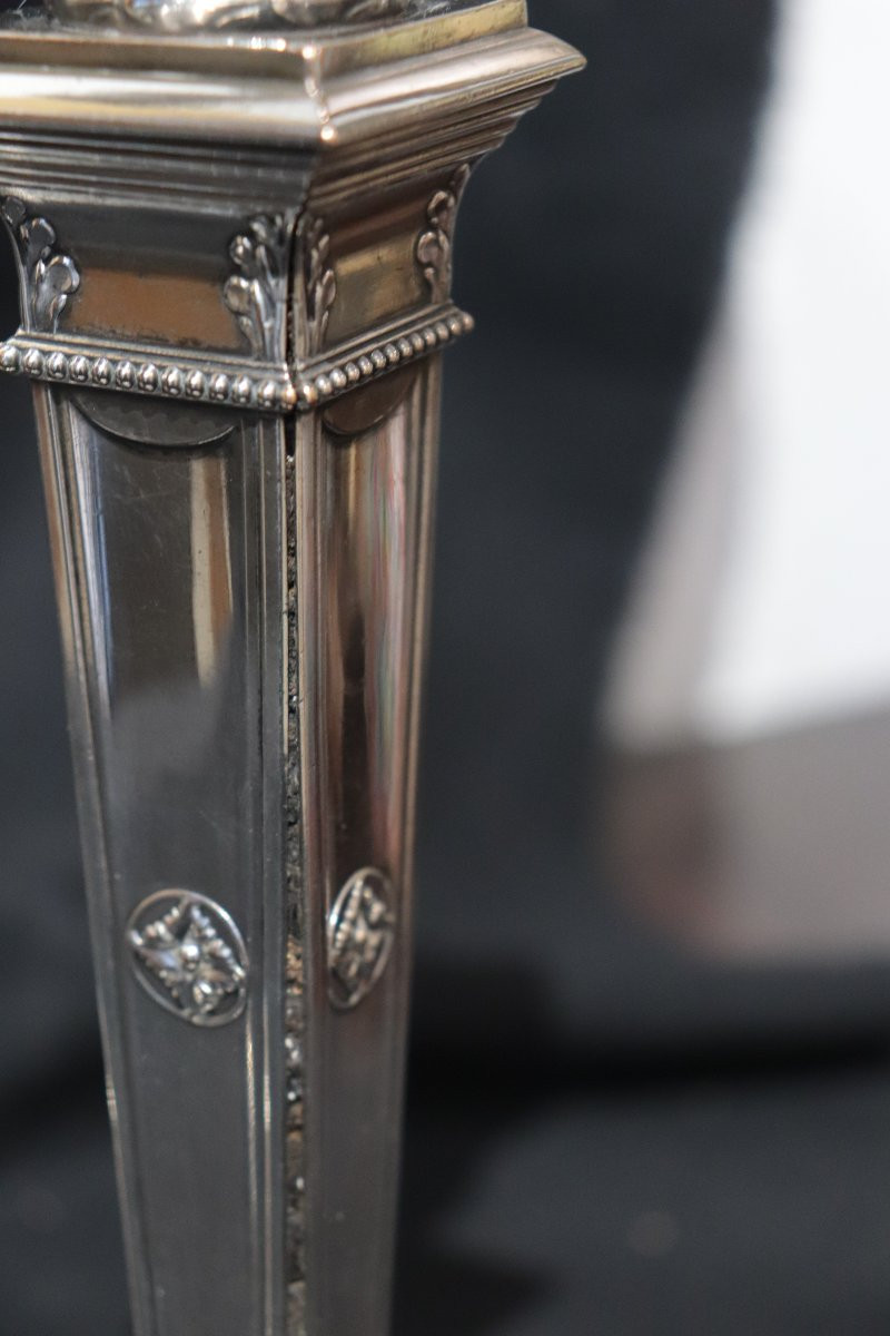 Paire de bougeoirs argentés, XIXe siècle-photo-4