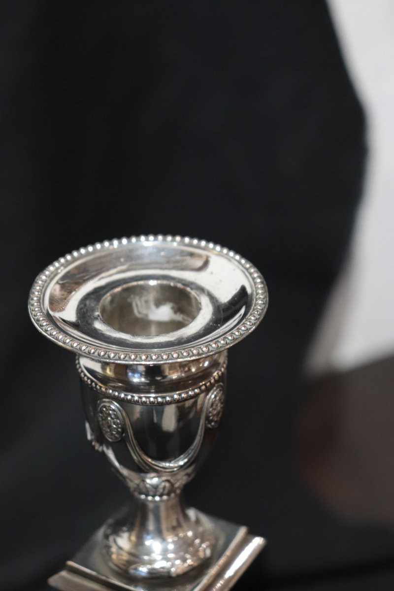 Paire de bougeoirs argentés, XIXe siècle-photo-5