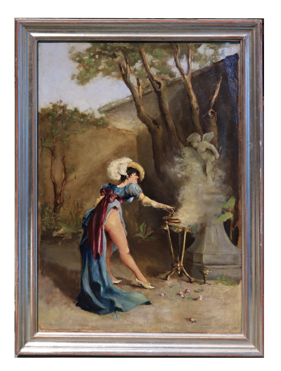 Peinture : Femme en costume, XIXe siècle