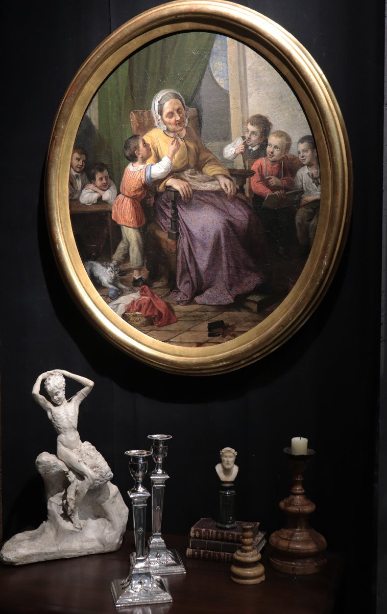 Peintre Italien, "Scène De Famille" 19e Siècle-photo-2