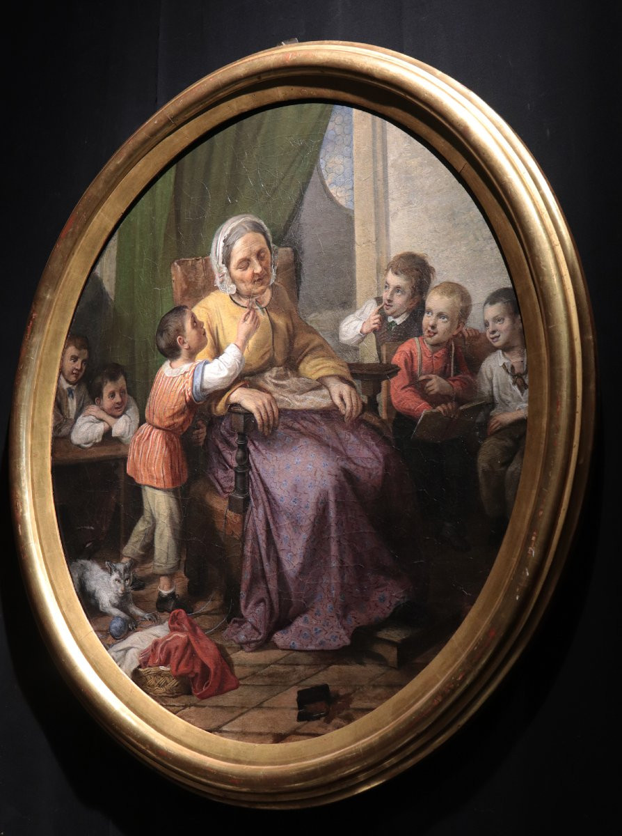 Peintre Italien, "Scène De Famille" 19e Siècle-photo-3