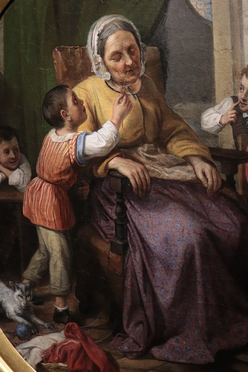 Peintre Italien, "Scène De Famille" 19e Siècle-photo-4