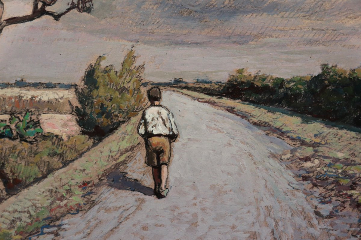 Gino Romiti (Livourne, 1881-1967) - Chemin de campagne-photo-2