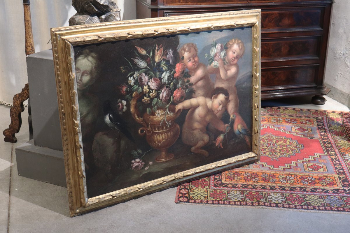 Still Life With Putti And Flowers, Rome, Late 17th Century-photo-4
