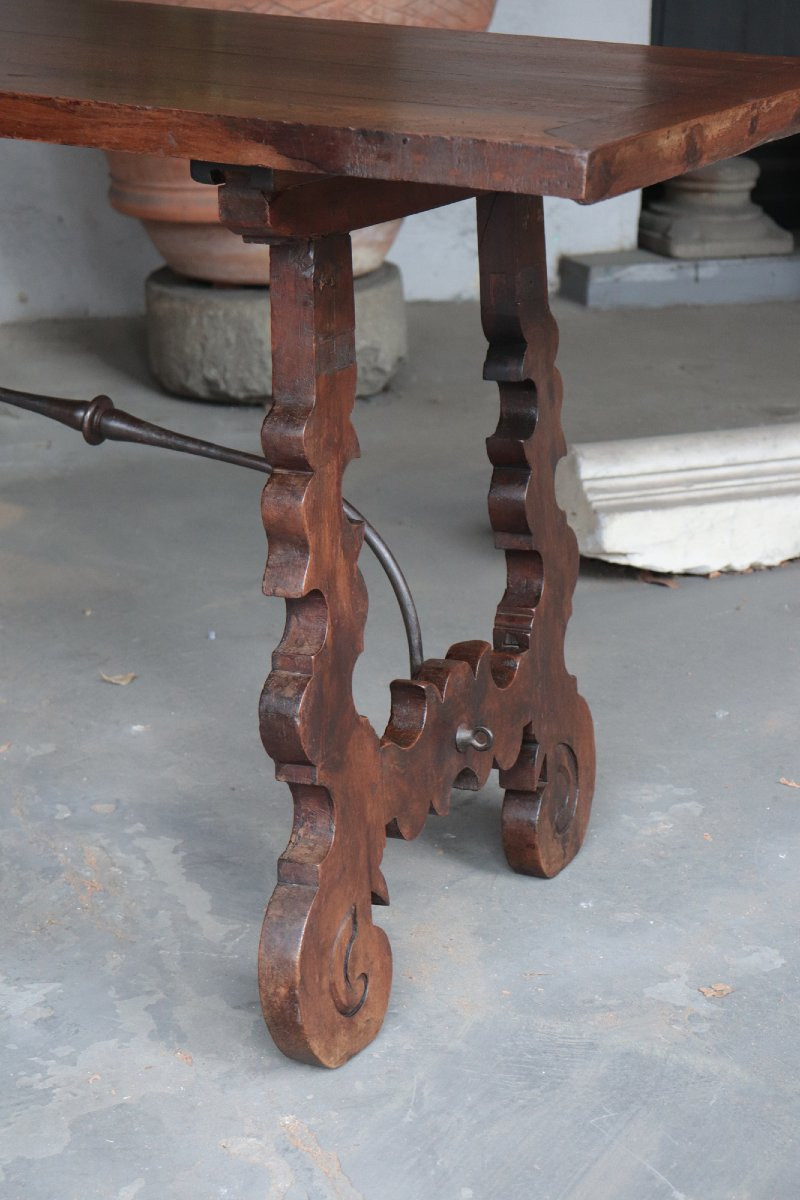 'fratino' Table With Lyre Legs, Spain, 17th Century-photo-3