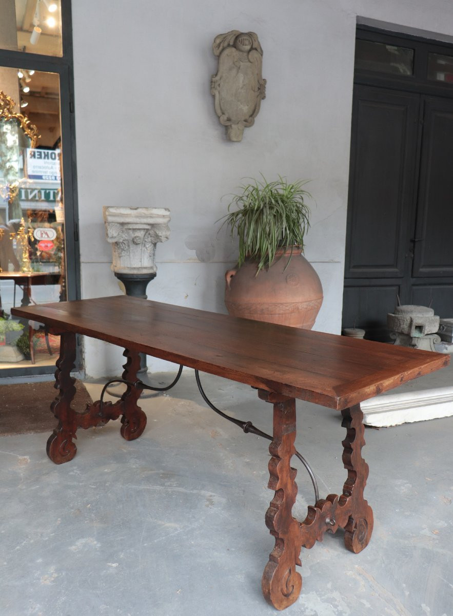 'fratino' Table With Lyre Legs, Spain, 17th Century-photo-4