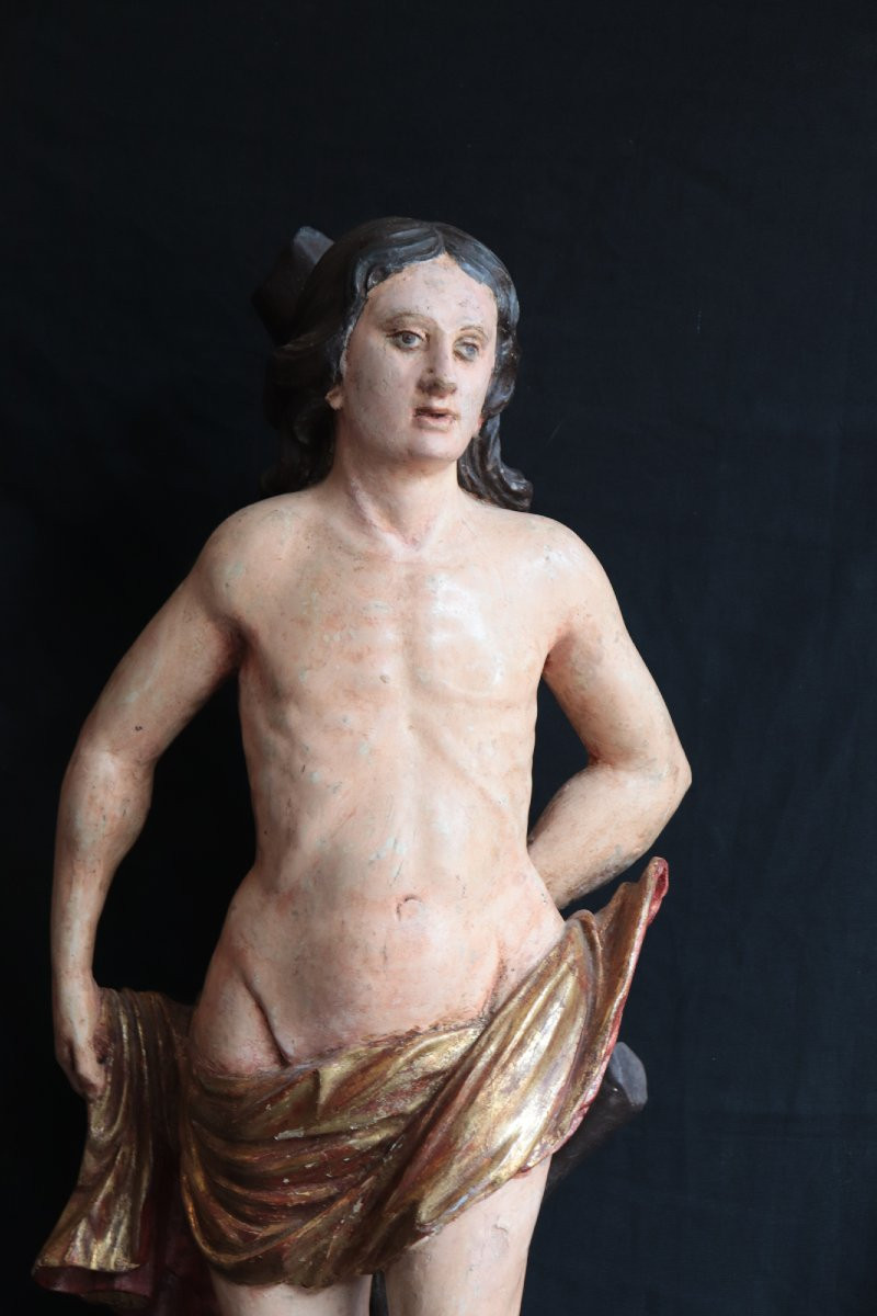 Sculpture en bois : Saint Sébastien, Italie, 18e siècle-photo-2